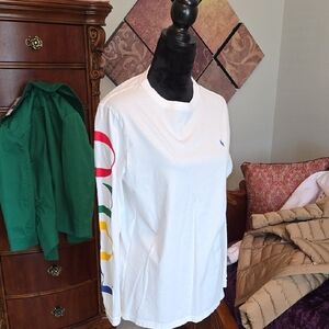 Polo by Ralph Lauren White Long Sleeve Tee with Multicolor Logo